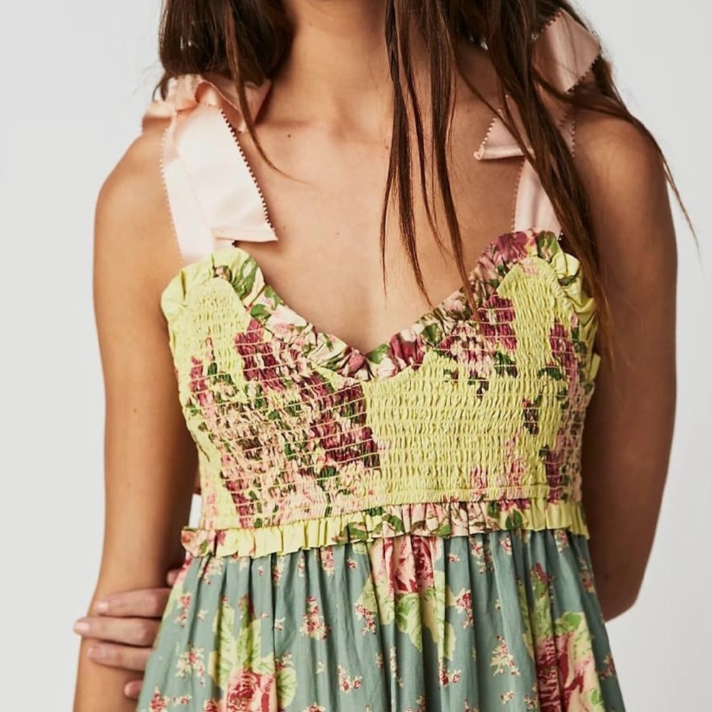 Free People Floral Tiered Maxi Dress in Yellow, Green and Blue - Picture 11 of 13
